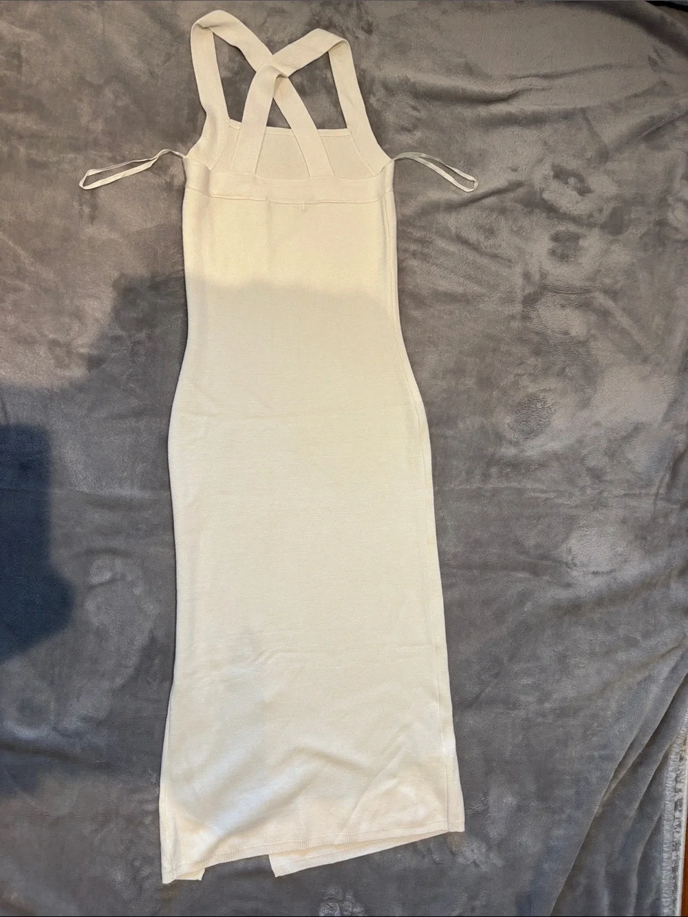 Abercrombie & Fitch Cream Ribbed Maxi Dress with Side Slit